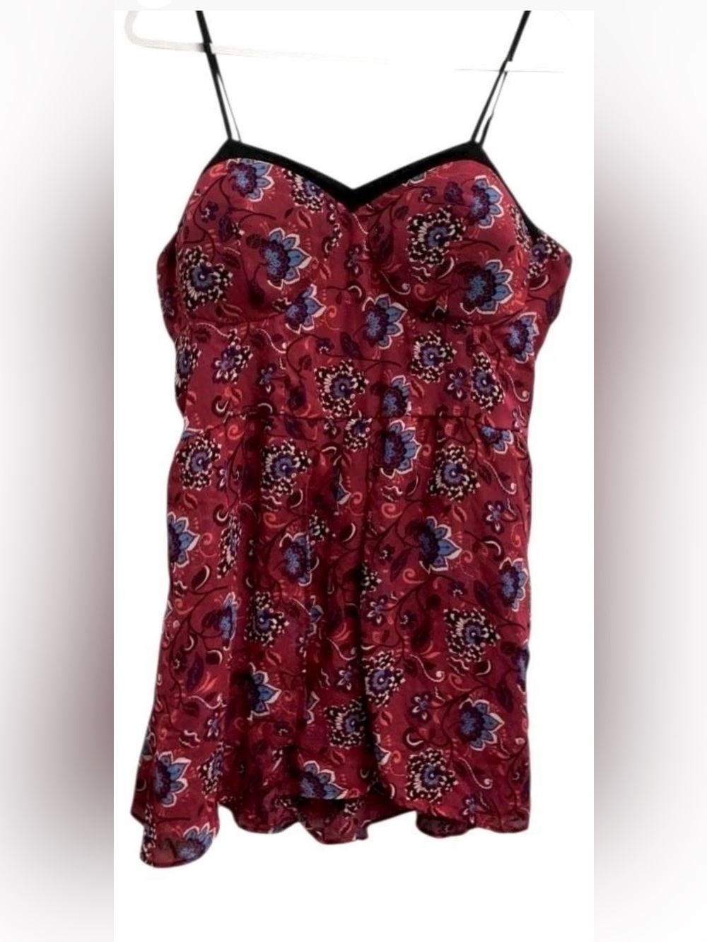 Xhilaration XXL cami tunic mini dress red floral romper sheer panel lined